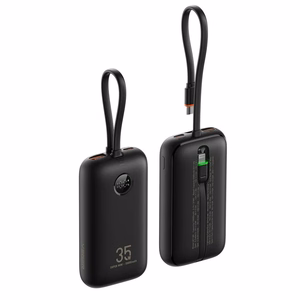 Внешний аккумулятор Veger K1 (W1188) PD QC3.0 35W 10000 mAh со встроенными кабелями Type C / Lightning чёрный