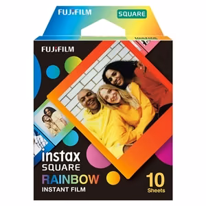 Fujifilm Instax Square Rainbow – tūlītējā filma ar varavīksnes rāmi, 72 × 86 mm, 2.4 × 2.4 collu attēls, 3.4 × 2.8 collu izdruka, 10 loksnes