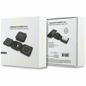 Bezvadu lādētājs 3in1 saderīgs ar MagSafe 15W GUESS GUE005639 melns