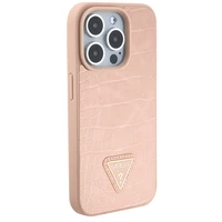 Guess GUHCP15XPCRTHCP iPhone 15 Pro Max rozā/rozā cietais apvalks Croco Triangle Metal Logo