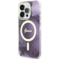 Guess GUHMP14LHTMRSU iPhone 14 Pro 6.1" violets/violets cietais apvalks Zelta Marmors MagSafe