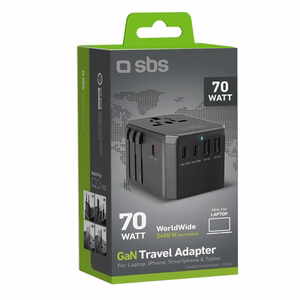 Pasaules ceļojumu GaN 70W adapteris ar maciņu
