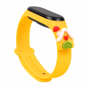 Ремешок Xmas для Xiaomi Mi Band 3 / 4 рождественский силиконовый браслет с домиком - жёлтый