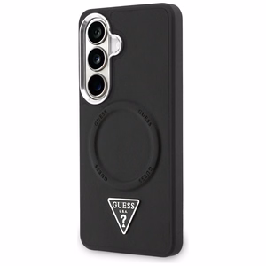 Guess maciņš Embossed Ring Triangle Logo MagSafe priekš Samsung Galaxy S26 melns