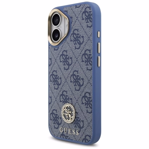 Guess 4G Strass Logo & Big Strap Metal Buttons Magnētiskais viedtālruņa apvalks iPhone 17 - zils