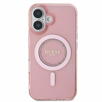 Guess IML Rhinestones Magnētiskais viedtālruņa apvalks iPhone 16 Plus - rozā