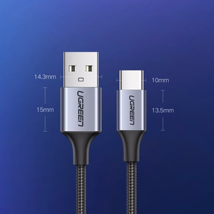 Ugreen US288 60125 USB-A / USB-C QC 3.0 3A 0.5m kabelis - pelēks