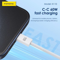 Foneng Kabelis X110 - Type-C uz Type-C - PD 60W 3A 1,2 m balts