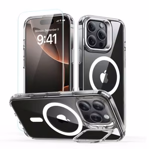 ESR Classic Hybrid Kickstand Halolock MagSafe apvalks komplekts ar statīvu + rūdītais stikls iPhone 16 Pro - caurspīdīgs