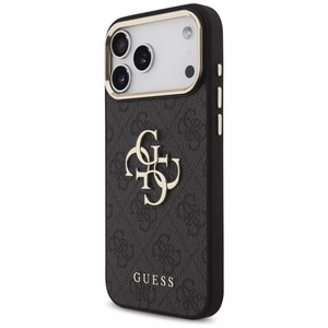 Guess PU Leather 4G Metal Logo Gold Frame vāciņš Apple iPhone 18 Pro Max, melns
