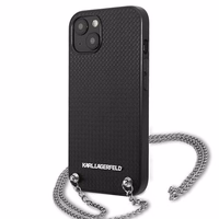 Karl Lagerfeld KLHCP13SPMK iPhone 13 mini 5,4 "melns cietais apvalks Ādas tekstūra un ķēde