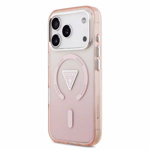 GUESS magnētiskais viedtālruņa apvalks IPHONE 17 Pro, savietojams ar MagSafe GUHMP17LHGTMLCGP (IML gradienta apvalks ar trīsstūra logotipu) rozā