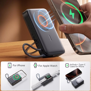 Joyroom JR-PBM02 22.5W 10000mAh portatīvais lādētājs 3in1 magnētiskais indukcijas saderīgs ar MagSafe ar iebūvētu kabeli - melna