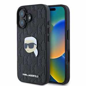 Karl Lagerfeld Monogramma Karl Galvas Piespraude iPhone 16 Viedtālruņa Apvalks - Melns