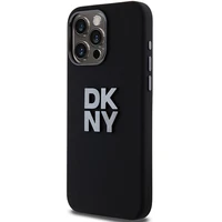 DKNY Šķidrs silikona metāla logotips viedtālruņa apvalks iPhone 15 Pro Max - melns