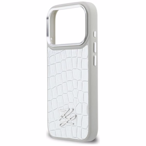 Karl Lagerfeld Croco KL Script Logo MagSafe maciņš for iPhone 17 Pro Max - sudraba