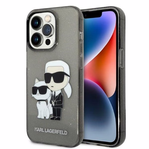 Karl Lagerfeld Glitter Karl&Choupette viedtālruņa apvalks iPhone 14 Pro Max - melns