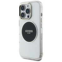 Guess IML Metal Colored Circle Classic Logo Magnētiskais viedtālruņa apvalks iPhone 16 Pro - melns