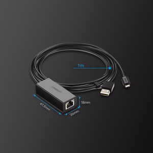 Ugreen 30985 ārējā tīkla karte Chromecast ar micro USB / USB-A savienotājiem 100Mb/s 1m melna