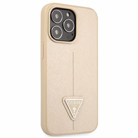 Guess GUHCP13LPSATLE iPhone 13 Pro / 13 6.1" bēšs cietais apvalks SaffianoTriangle logotips