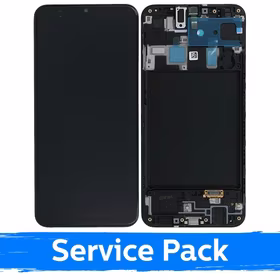 LCD Displejs Saderīgs ar Samsung A205 A20 / M107 M10s Melns Ar Frame (Service Pack)