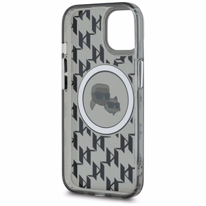 Karl Lagerfeld IML Monogramma Karl & Choupette Head Magnētiskais iPhone 15 viedtālruņa apvalks - melns