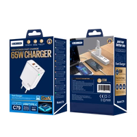 JELLICO sienas lādētājs C79 GaN PD 65W 2xUSB-C + 1xUSB QC3.0 Balts