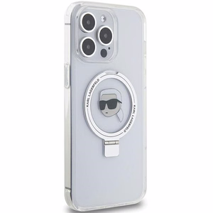 Karl Lagerfeld KLHMP15LHMRSKHH iPhone 15 Pro 6.1" balts/balts cietais apvalks ar gredzena statīvu Karl Head Magnētiskais