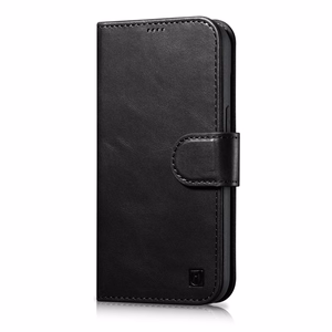 iCarer Eļļas Vaska Maki Apvalks 2in1 Vāks iPhone 14 Plus Anti-RFID Ādas Atverams Apvalks Melns (WMI14220723-BK)