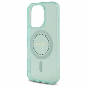 Guess IML Rhinestones Magnētiskais viedtālruņa apvalks iPhone 16 Pro - zaļš