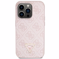 Guess GUHCP14LP4TDSCPP apvalks iPhone 14 Pro - rozā krustenisks 4G metāla logotips