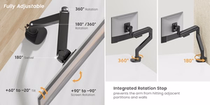 Heavy-Duty Single Monitor 24"-57" Gas Spring Arm Mount, Black