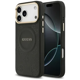 Guess Peony Hot Stamp Magnētiskais viedtālruņa apvalks iPhone 17 Pro Max - melns