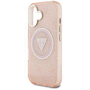 Guess IML Metal Glitter 4G Circle Triangle magnētiskais viedtālruņa apvalks iPhone 16 - rozā