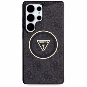 Guess 4G Mirdzošs Trijstūra Pogu Magnētiskais Viedtālruņa apvalks Samsung Galaxy S25 Ultra Melns