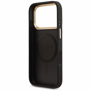 Guess 4G Strass Logo & Big Strap Metal Buttons Magnētiskais viedtālruņa apvalks iPhone 17 Pro - melns