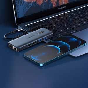 Choetech daudzfunkcionāls HUB ar displeju 12in1 USB-C uz USB-C / USB-A / HDMI / VGA / AUX / SD / TF pelēks (HUB-M26)