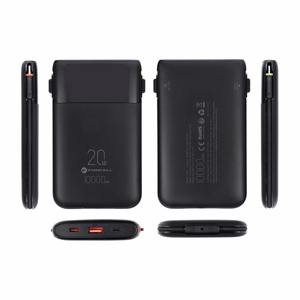 FORCELL F-ENERGY F10K6 Multicharge ārējais akumulators ar iebūvētiem USB-C un Lightning kabeļiem, PD, QC3.0, 3 A, 22,5 W, 10000 mAh, melns