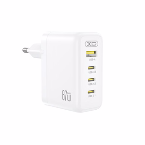 XO CE39 PD 67W sienas lādētājs, 3x USB-C, 1x USB, balts