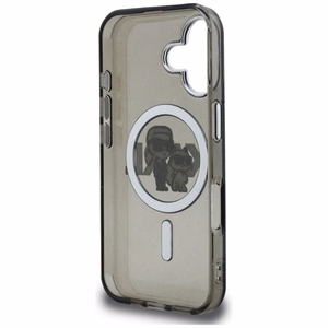 Karl Lagerfeld IML Glitter Karl & Choupette Sketch Logo MagSafe maciņš iPhone 16 - melns