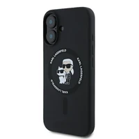 Karl Lagerfeld Silicone Karl&Choupette Heads Ring Magnētiskais iPhone 16 Plus viedtālruņa apvalks - melns