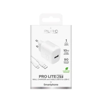 Puro PROLITE 10W USB-A sienas lādētājs + USB-A - USB-C kabelis 1.2m - balts