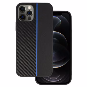 Tel Protect CARBON maciņš iPhone 12 Pro Max, melns ar zilu svītru