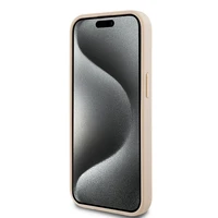 DKNY Ādas mono svītra un metāla logotips viedtālruņa apvalks iPhone 15 Plus / 14 Plus - rozā