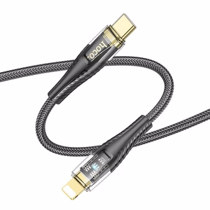 Kabelis USB C uz Lightning Hoco PD 27W 1,2 m U121 melns caurspīdīgs