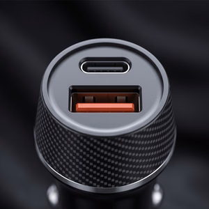 Blavec BS-03B-C Carbon auto lādētājs USB + Type C QC 3.0 18W PD 30W ar Type C - Type C kabeli melns