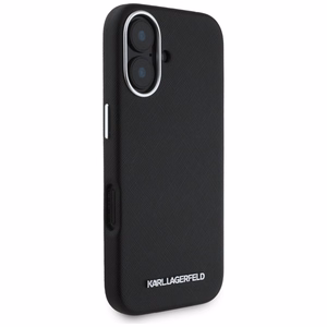 Karl Lagerfeld Saffiano pilnībā pārklāts iegarena metāla logotipa magnētiskais viedtālruņa apvalks iPhone 16 - melns
