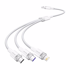 USB 2.0 A uz 3-in-1 6A kabelis Vention CTRWG 1.5M (balts)