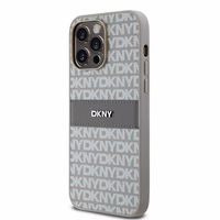 DKNY Ādas mono svītra un metāla logotips viedtālruņa apvalks iPhone 14 Pro Max - bēšs