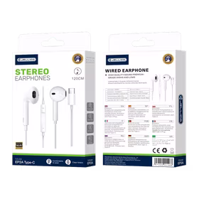 JELLICO vadu austiņas EP2A USB-C ar mikrofonu 1.2M Balts